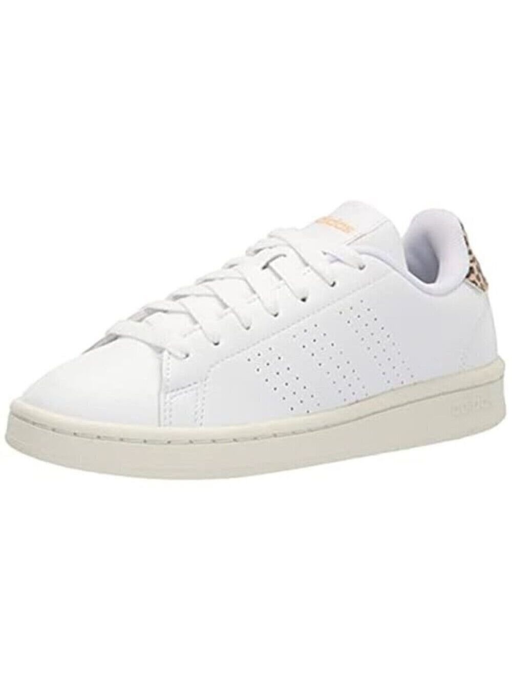 Adidas Advantage Sneakers 9.5 White Leopard Animal Accent Stan Smith Style Shoes - Picture 2 of 10